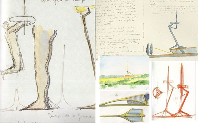 Original Sketches of Torre Montjuic by Santiago Calatrava